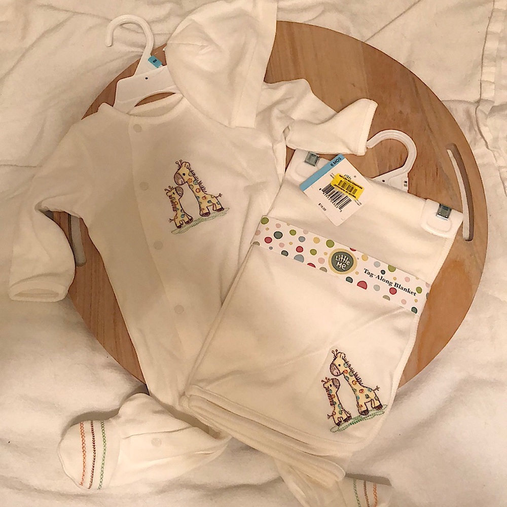 Gender neutral baby footie and matching blanket